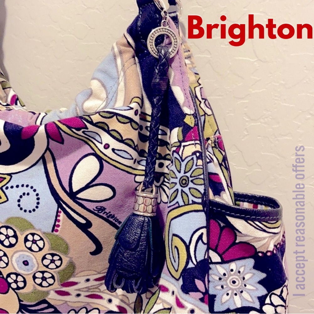Brighton Floral Canvas Shoulder Bag w/leather straps